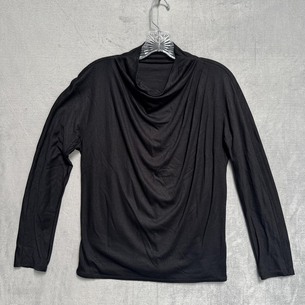 Michel Klein Blouse Womens 38 Black Cowl‎ Neck Long Sleeve Rayon Wool Jersey Top